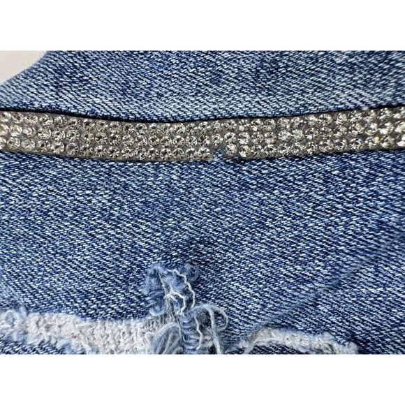 Guess Womens Jeans Rhinestone Embellished High Rise Skinny Distressed Blue Denim - Picture 9 of 15